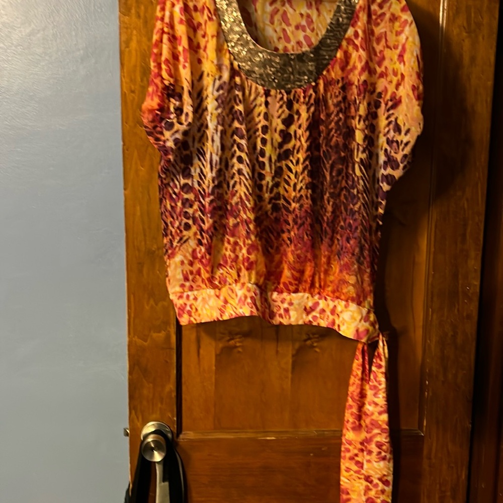 Chic Orange and Pink Embellished Crop Blouse